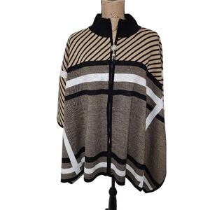 Anne Klein Womens 3X‎ Poncho Sweater Cardigan Knit Geometric Plaid Zip Up 3X New